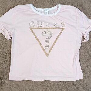 Guess/T Shirt/Girls Large 14/Pink/Rhinestone Logo Y2K Crop Top  Description: